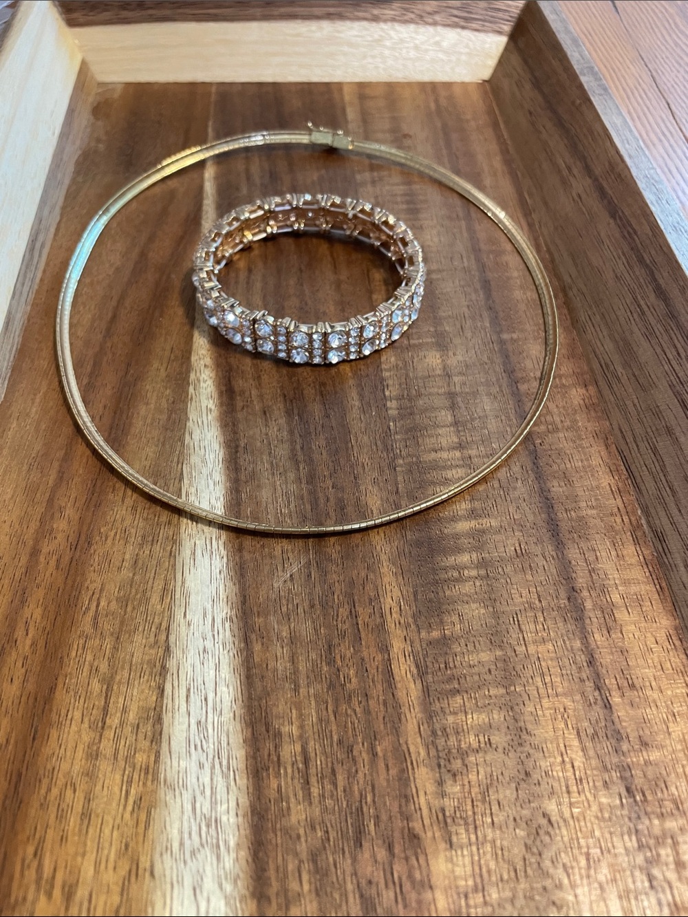 Gold-Tone Crystal Collar Necklace with Matching Stretch Bracelet